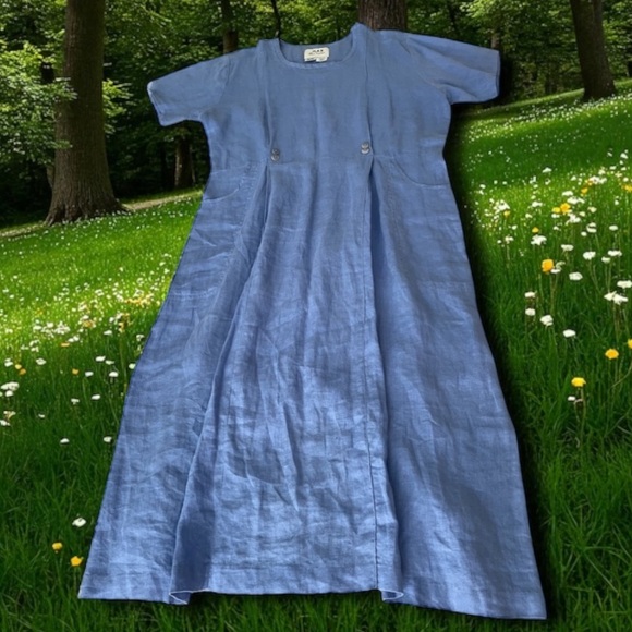 Flax by Jeame Engelhart Periwinkle Blue Short Sleeve Midi ~ NWOT ~  size Small - Picture 1 of 16